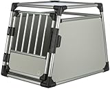 TRIXIE Hunde-Transportbox, Aluminium, M–L: 63 × 65 × 90 cm, hellgrau/silber, mit rutschfester...